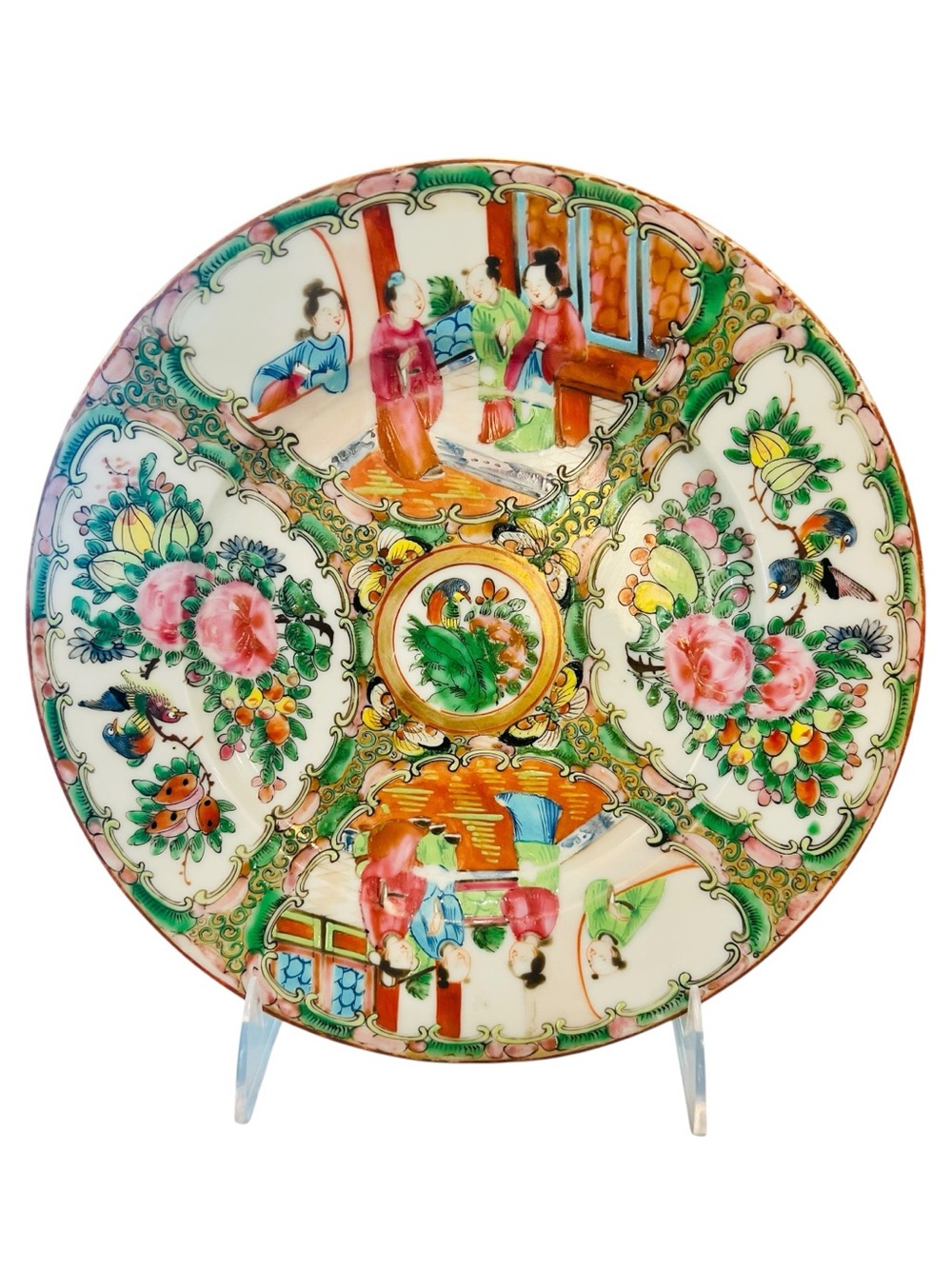Vintage Chinese Rose Medallion Porcelain Plate 9.5” Hand Painted Export China